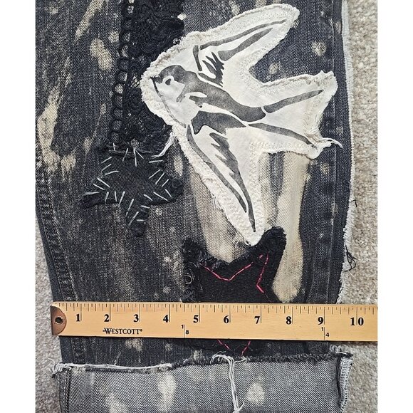 OOAK Magnolia Boho Reworked Levi Jeans Upcycle Indie Cat Boyfriend Adjusts 30-38 - Picture 6 of 16